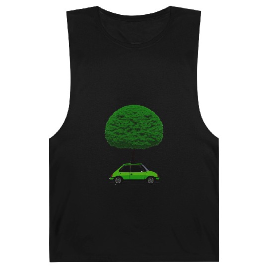 Green car with a large tree Barnard Tanks