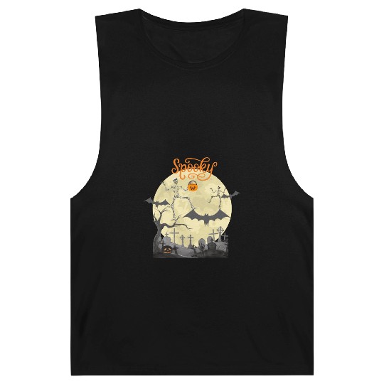 Spooky dancing skeletons bats moon and pumpkin Barnard Tanks