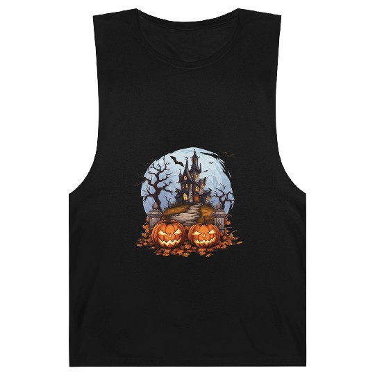 Spooky Haunted House Halloween Pumpkin Bat Barnard Tanks