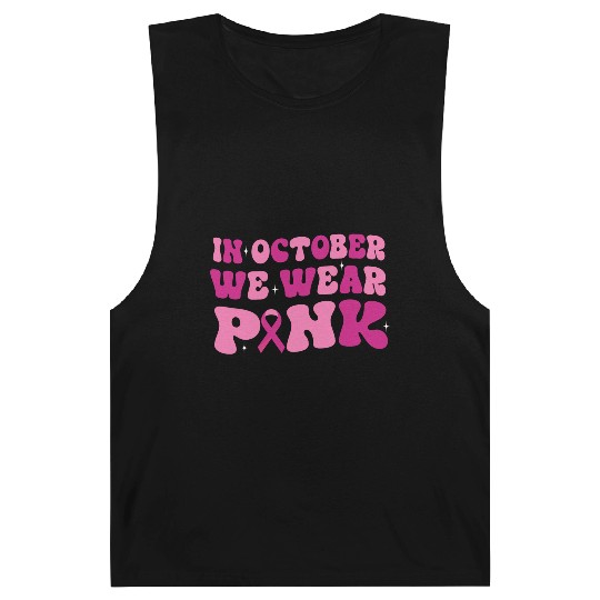 Groovy In October We Wear Pink Breast Cancer Barnard Tanks