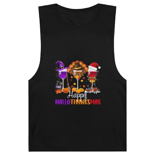 Happy Hallothanksmas Wine Glasses Drinking Lover Barnard Tanks