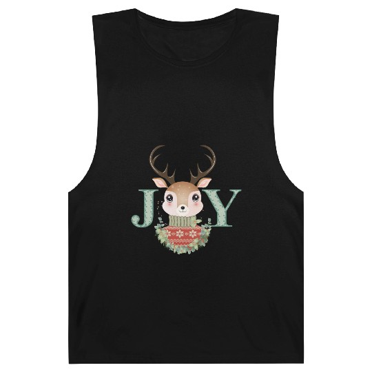 cute deer with sweater and Christmas wreath Barnard Tanks
