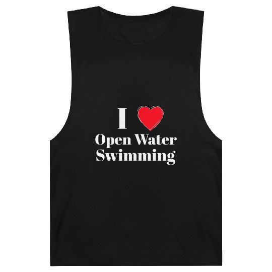 I Love Open Water Swimming Red Heart White Barnard Tanks