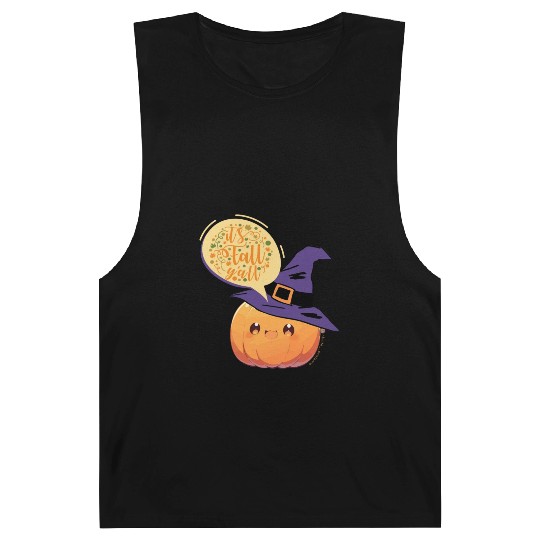 Cute Little Witch Pumpkin WithFall Greeting Barnard Tanks