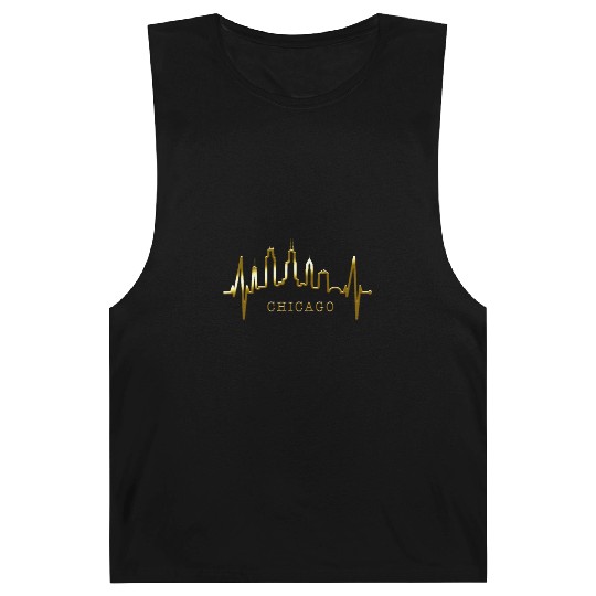 Chicago Skyline Heartbeat USA Heart I Love Chicago Barnard Tanks