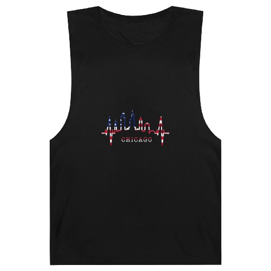 Chicago Skyline Heartbeat USA Heart I Love Chicago Barnard Tanks