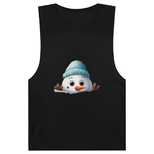 Snowman Christmas watercolor Santa hat Barnard Tanks