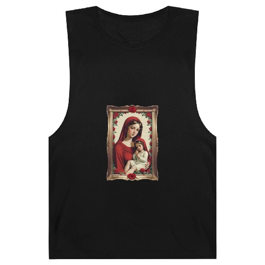 Mother Mary and Baby Jesus in a Frame with Roses Barnard Tanks