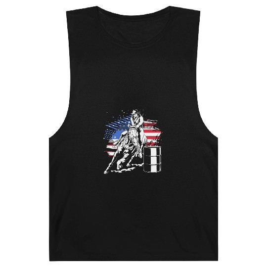 Retro American Flag Cowgirl Horse Barrel Racing Barnard Tanks