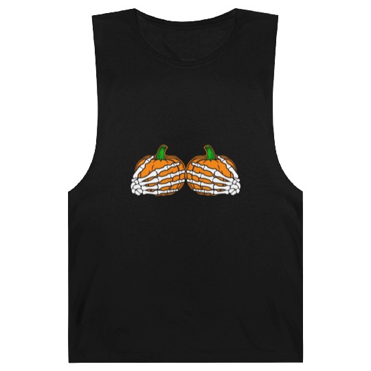 Halloween Skeleton Hands On Chest Pumpkin Boobs Barnard Tanks