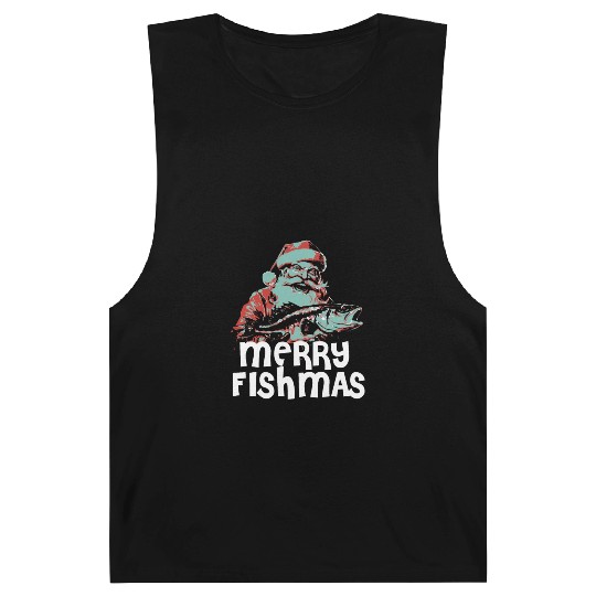 Funny Santa Claus Fishing Merry Fishmas Christmas Barnard Tanks