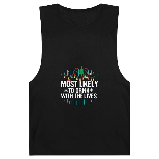 Most Likely to Drink With The Elves elf Christma Barnard Tanks