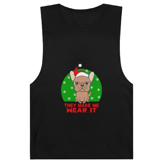 they made me wear it christmas dog pug cute Barnard Tanks