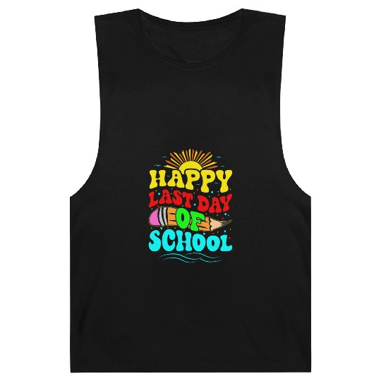 Happy Last Day Of School Teacher Students Groovy Barnard Tanks