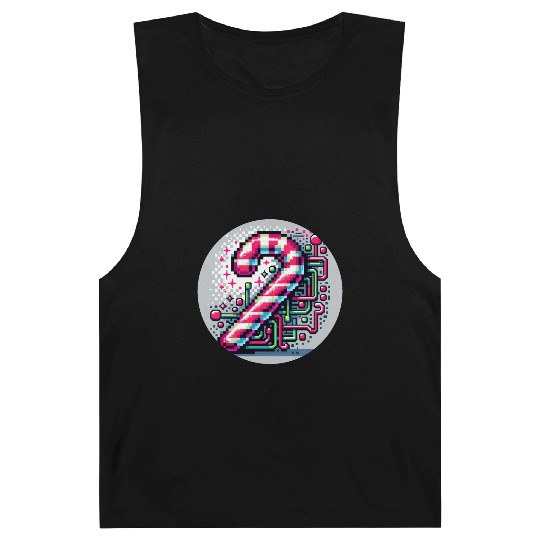 Neon Cyberpunk Candy Cane 8-Bit Pixel Christmas Barnard Tanks