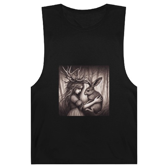 Illustration of Girl with Jackalope Barnard Tanks