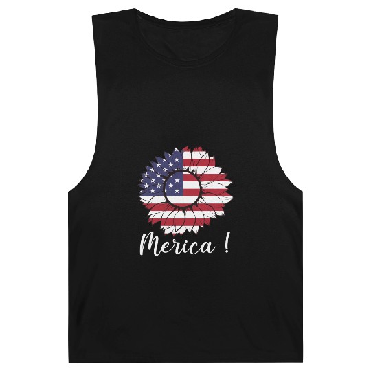 Merica Sunflower Usa Flag Barnard Tanks