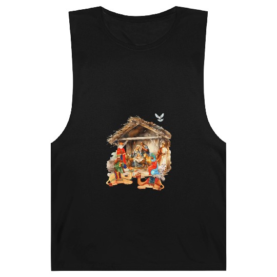 Nativity scene with Mary Joseph Baby Jesus Barnard Tanks