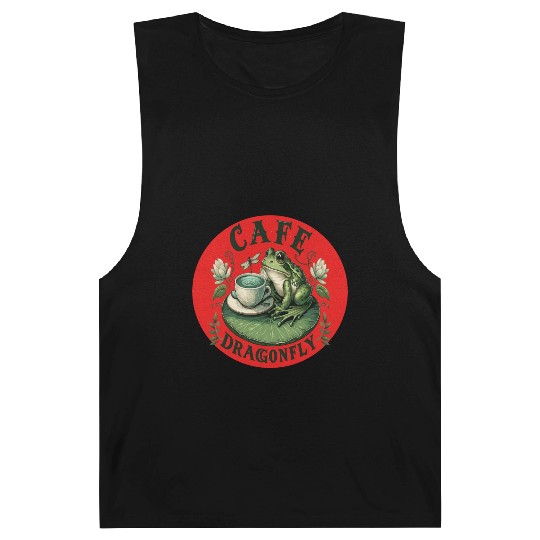 Cafe Dragonfly: Whimsical Serene Frog on Lily Pad Barnard Tanks