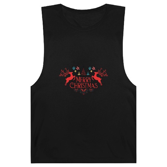 Happy Christmas Two Deer's and tree red color logo Barnard Tanks