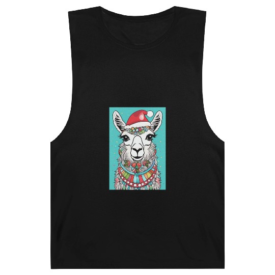 Cute llama with Christmas Hat D83C DF85 Barnard Tanks