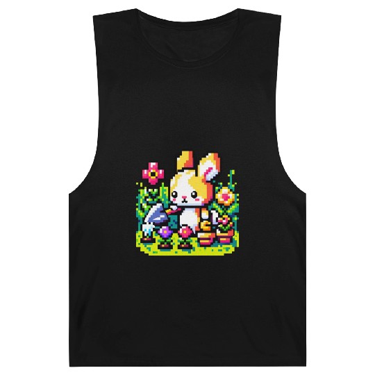 8-Bit Bunny Gardener: Retro Digital Garden Scene Barnard Tanks