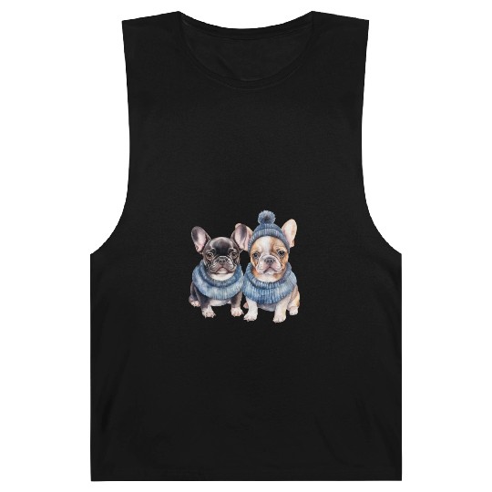 Winter Christmas Bulldogs with Blue Hats Barnard Tanks