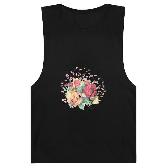 Letter E Monogram Floral Roses Heart Barnard Tanks