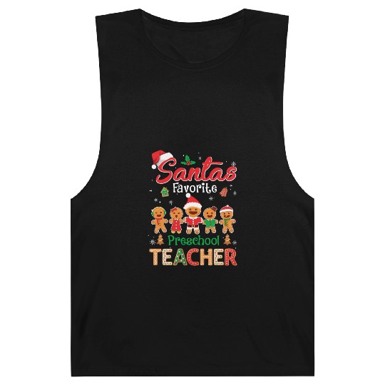 Santa s Favorite Preschool Teacher Cookie Xmas Hat Barnard Tanks