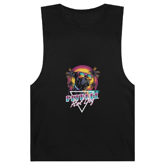 Retro Wave Pitbull Terrier Hot Dog Barnard Tanks