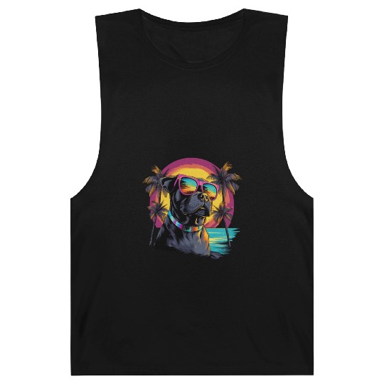 Retro Wave Pitbull Terrier Dog Barnard Tanks