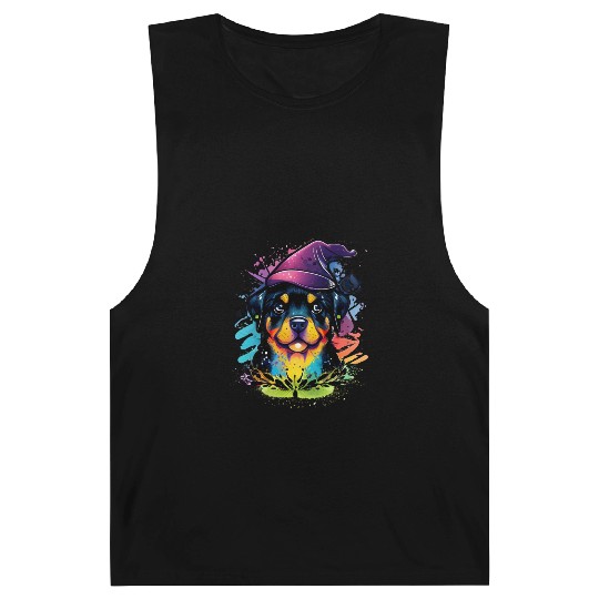 Colorful Kawaii Rottweiler Wizard Barnard Tanks