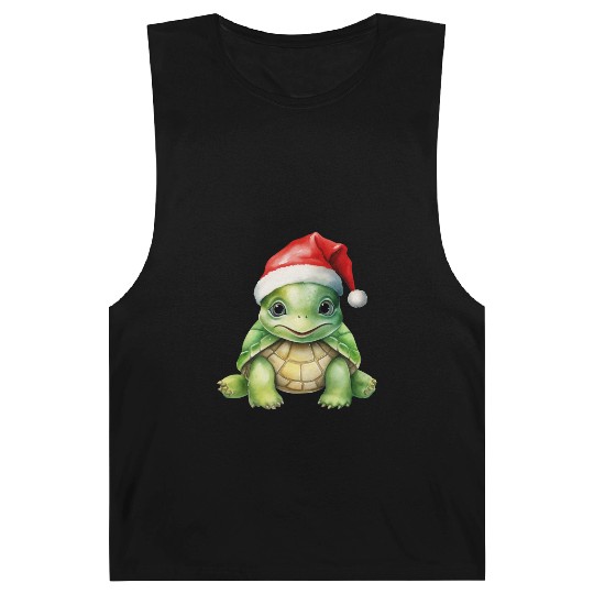 cute green sea turtle wearing a Santa hat Barnard Tanks