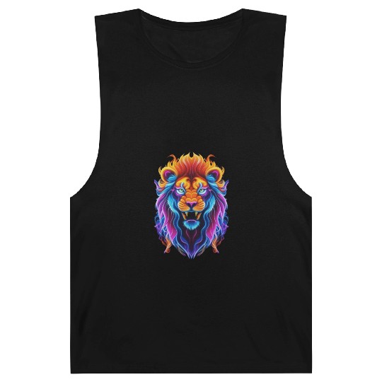 Roaring Spectrum: Colorful Lion Face Barnard Tanks