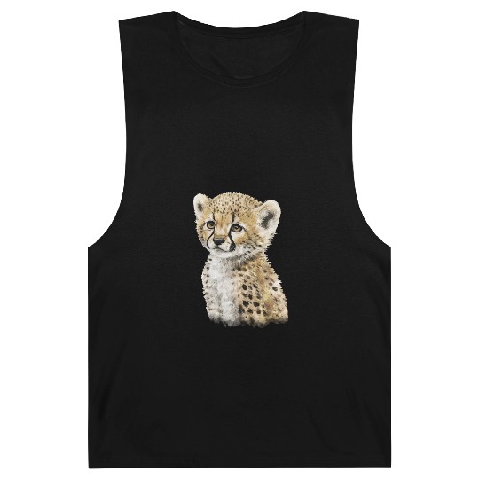 Cute Baby Cheetah Watercolor Painting Portrait Barnard Tanks
