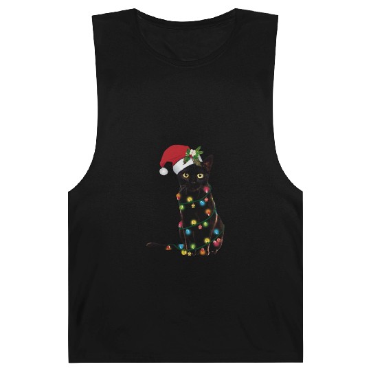 Santa Black Cat Tangled Sup In Christmas Barnard Tanks