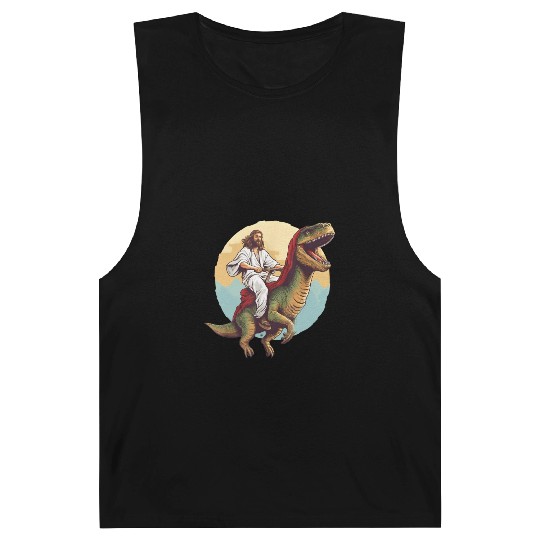 Jesus Riding a Dinosaur Meme Dino Lover Barnard Tanks