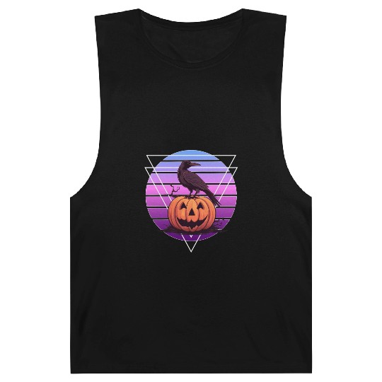 Raven Crow On Pumpkin Vaporwave Halloween Pagan Ae Barnard Tanks