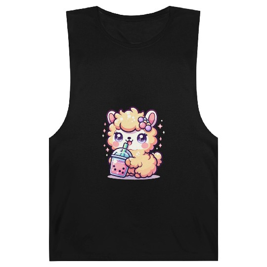 Kawaii Llama Sips Bubble Tea Cute Llama Boba Tea Barnard Tanks