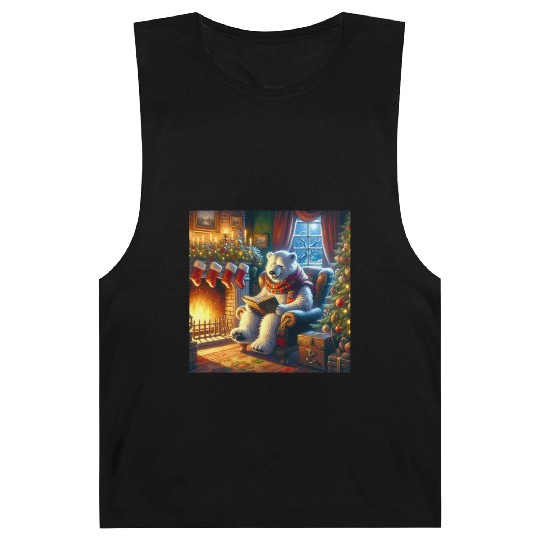 Winter Tales-Merry Cozy Bear Reading by Fireplace Barnard Tanks