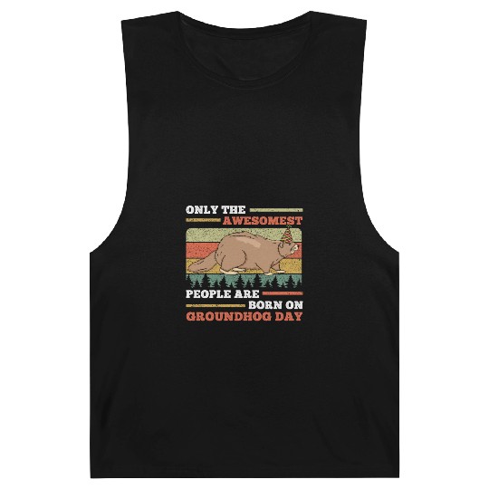 Awesomest People Groundhog Day Retro Vintage Barnard Tanks