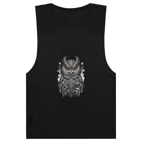 mythic black and white mandala owl Barnard Tanks