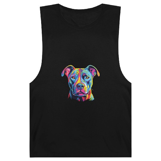 Watercolor Colorful American Pit Bull Terrier Barnard Tanks