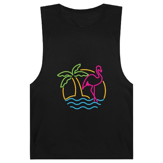 80s Vintage Miami Retro Neon Pink Flamingo Barnard Tanks
