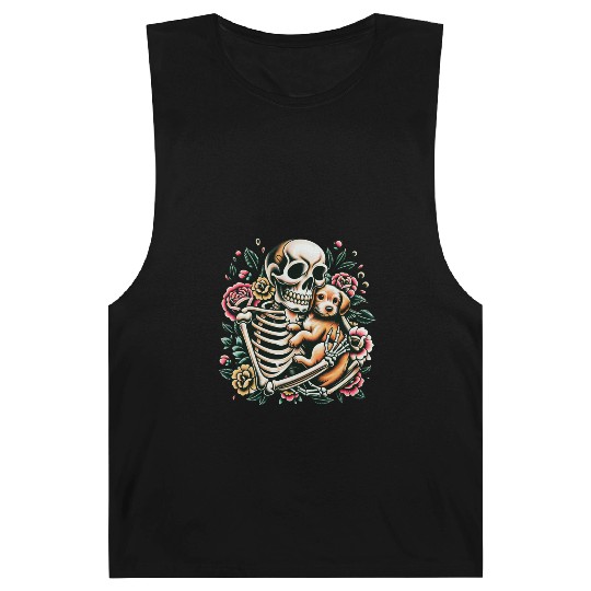 Skeleton Cute Puppy Dog Floral Old School Vintage Barnard Tanks