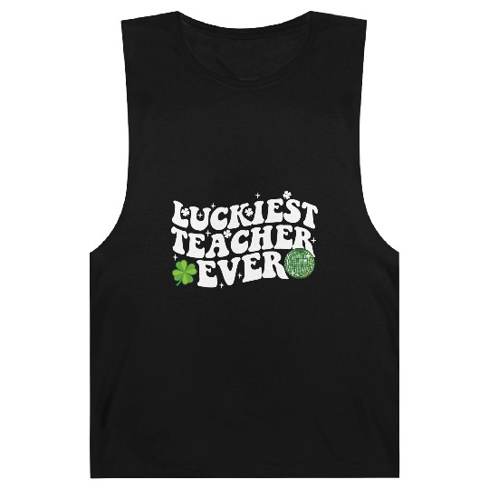 Luckiest Teacher Ever Disco Ball Shamrock Groovy Barnard Tanks