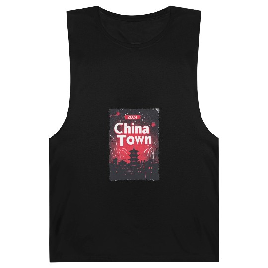 ChinaTown Ignites: Synthwave Red & Black Shiluette Barnard Tanks