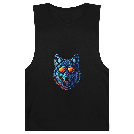Cool Wolf Face Blue Wolf Wearing Sunglasses Barnard Tanks