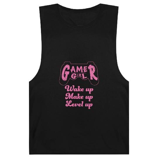 Gamer Girl Wake Up Make Up Level Up Barnard Tanks