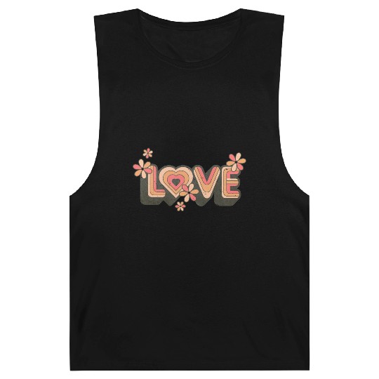1960s Retro Hippie Floral Love Design Barnard Tanks